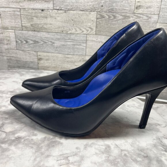 Antonia Saint New York Heels Women 7.5 Shoes Black Leather Pointed Cushion Pumps - Picture 8 of 16